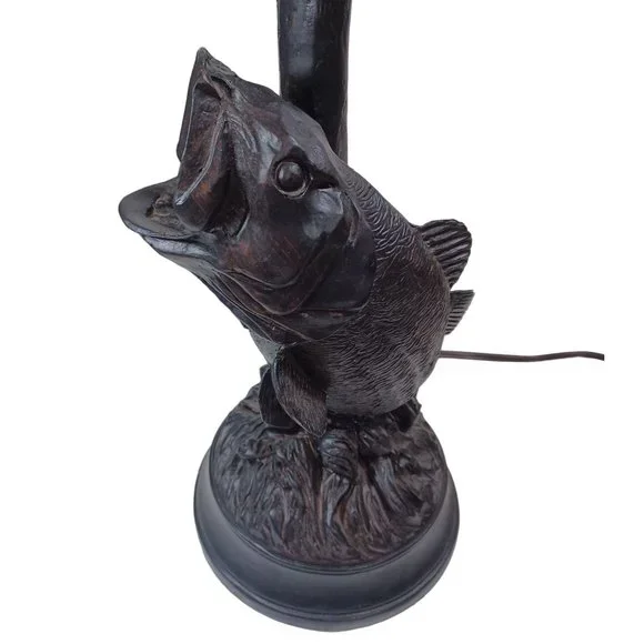 Wide Mouth Bass Fishing Tackle Lure Sculpture Fisherman Table Lamp Rustic Lodge - Picture 5 of 11